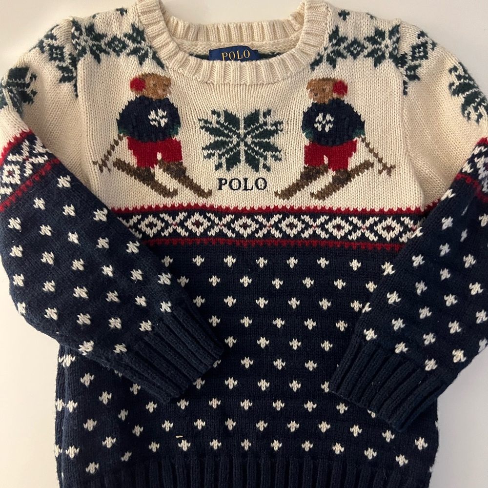 Polo by Ralph Lauren Cream and Navy Ski Bear Sweater